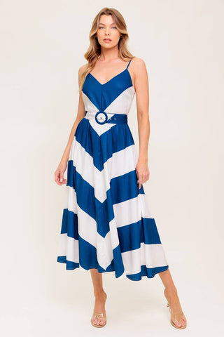 RADIANT HEART NAVY WOVEN MIDI DRESS - By Baano