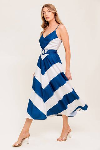 RADIANT HEART NAVY WOVEN MIDI DRESS - By Baano