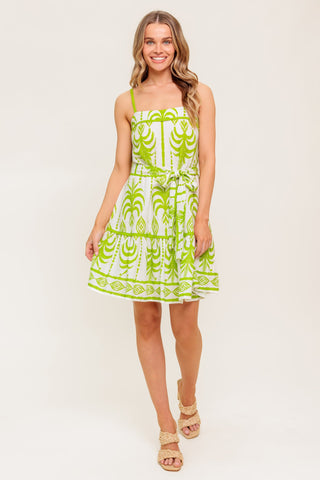 SUNDOWN CHARM GREEN WOVEN MINI DRESS - By Baano