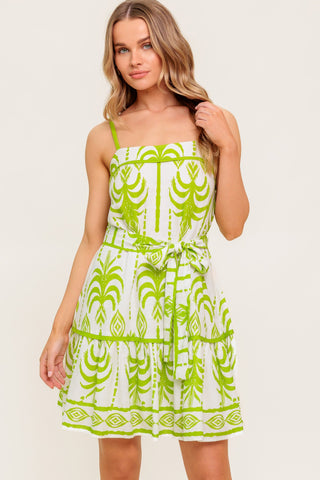 SUNDOWN CHARM GREEN WOVEN MINI DRESS - By Baano