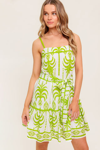 SUNDOWN CHARM GREEN WOVEN MINI DRESS - By Baano