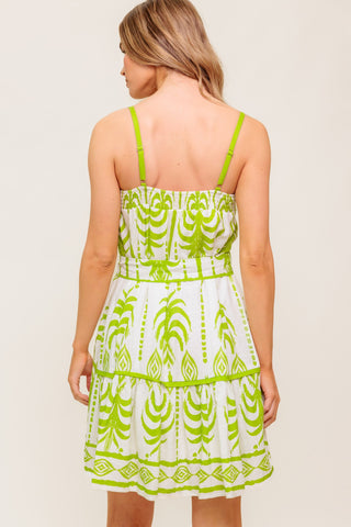 SUNDOWN CHARM GREEN WOVEN MINI DRESS - By Baano