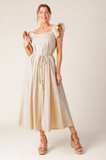 CHAMPAGNE TOAST TAUPE WOVEN MIDI DRESS - By Baano