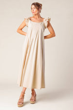 CHAMPAGNE TOAST TAUPE WOVEN MIDI DRESS - By Baano