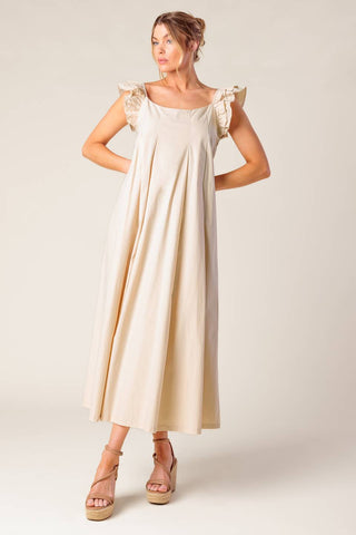 CHAMPAGNE TOAST TAUPE WOVEN MIDI DRESS - By Baano