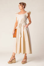 CHAMPAGNE TOAST TAUPE WOVEN MIDI DRESS - By Baano