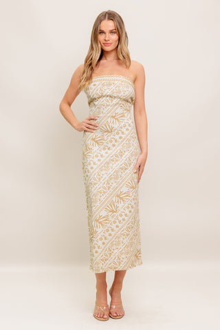 BOHO TROPIC DRAPE WOVEN MIDI DRESS - By Baano