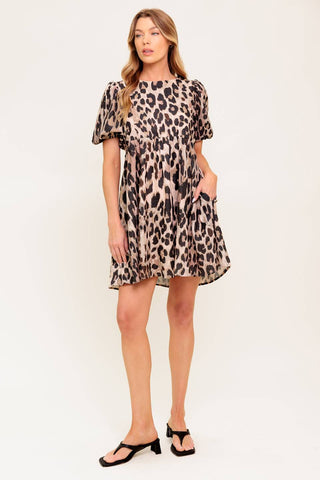 FOREVER YOURS LEOPARD WOVEN MINI DRESS - By Baano
