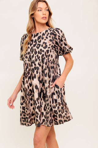 FOREVER YOURS LEOPARD WOVEN MINI DRESS - By Baano