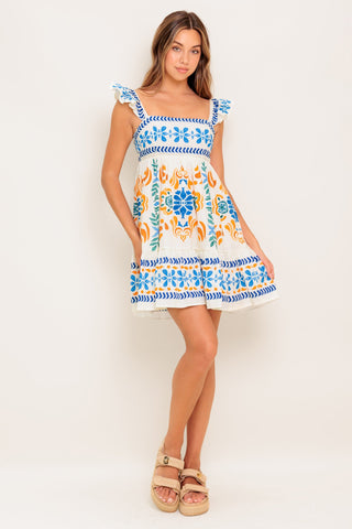 FLORAL KISS IVORY WOVEN MINI DRESS - By Baano