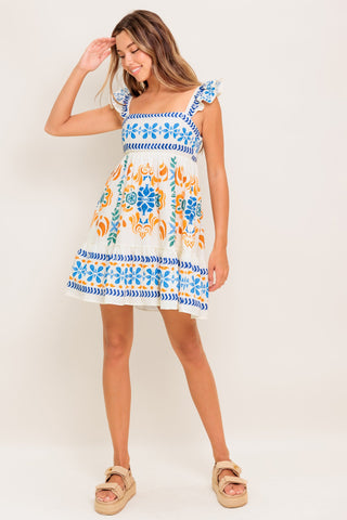 FLORAL KISS IVORY WOVEN MINI DRESS - By Baano