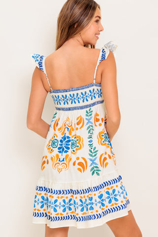 FLORAL KISS IVORY WOVEN MINI DRESS - By Baano