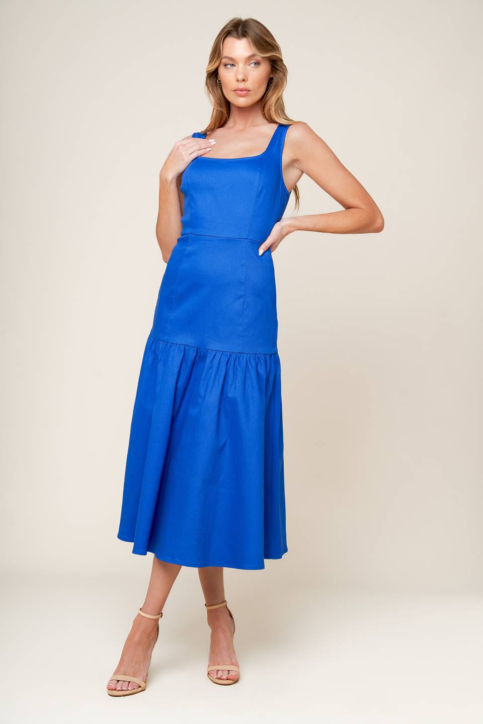 PLEASANT DREAMS BLUE WOVEN MIDI DRESS - By Baano