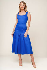 PLEASANT DREAMS BLUE WOVEN MIDI DRESS - By Baano