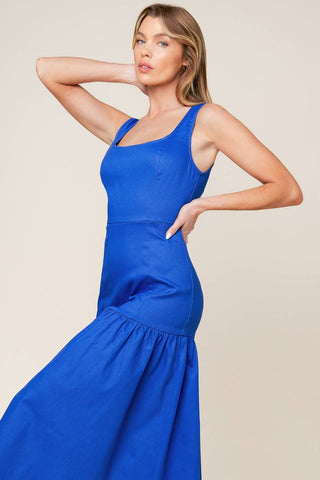 PLEASANT DREAMS BLUE WOVEN MIDI DRESS - By Baano