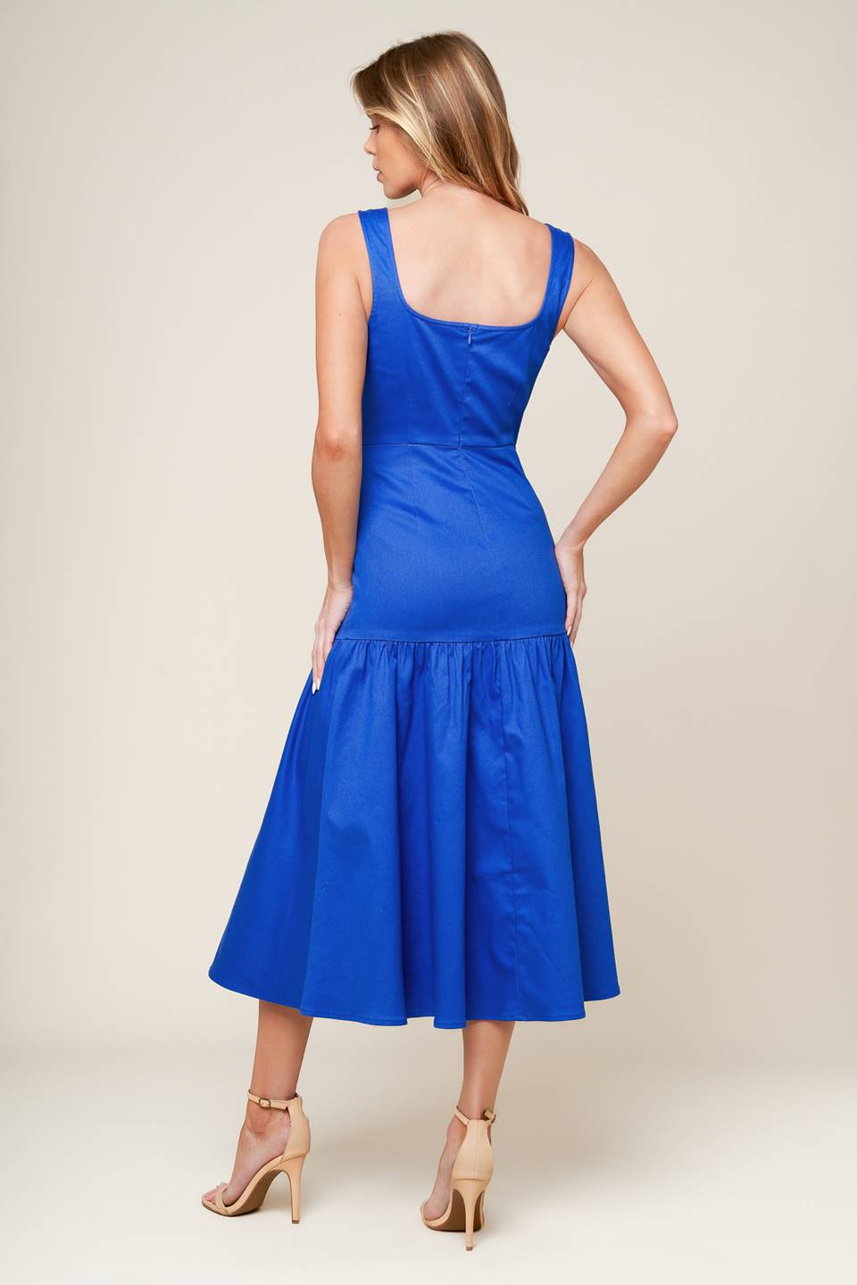PLEASANT DREAMS BLUE WOVEN MIDI DRESS - By Baano