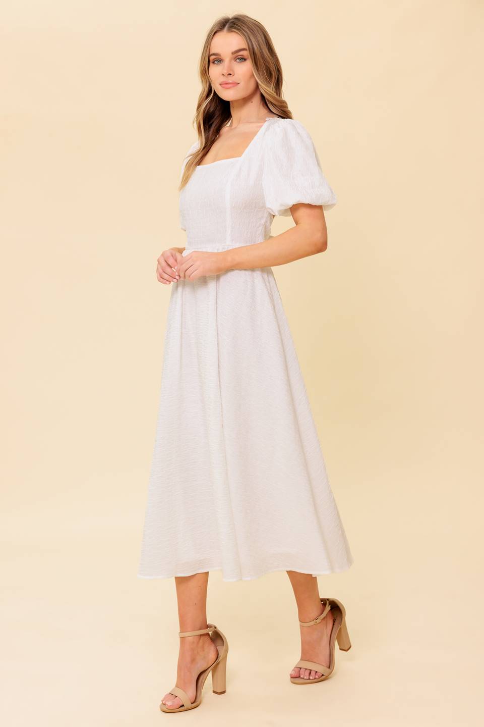 SLEEK DEDICATION IVORY WOVEN MDI DRESS - By Baano