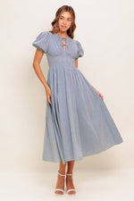 COZY GARDEN IVORY BLUE WOVEN MIDI DRESS - By Baano