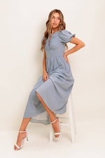 COZY GARDEN IVORY BLUE WOVEN MIDI DRESS - By Baano