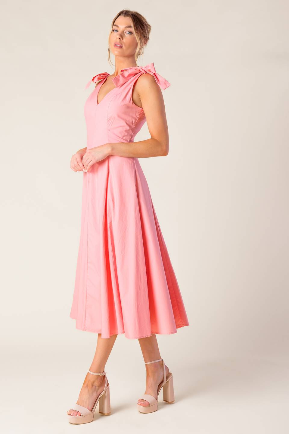 ON THE RIGHT TRACK PEACH WOVEN MIDI DRESS - By Baano