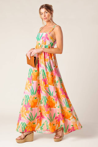 BON VOYAGE PINK ORANGE WOVEN MAXI DRESS - By Baano