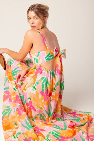 BON VOYAGE PINK ORANGE WOVEN MAXI DRESS - By Baano