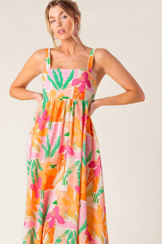BON VOYAGE PINK ORANGE WOVEN MAXI DRESS - By Baano