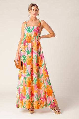 BON VOYAGE PINK ORANGE WOVEN MAXI DRESS - By Baano