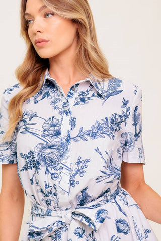 WILDFLOWER ROMANCE WOVEN MINI SHIRT DRESS - By Baano