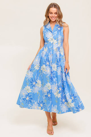 FERN WHISPER BLUE WOVEN MIDI DRESS - By Baano