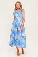 FERN WHISPER BLUE WOVEN MIDI DRESS - By Baano
