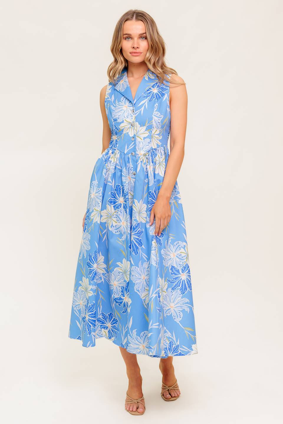 FERN WHISPER BLUE WOVEN MIDI DRESS - By Baano