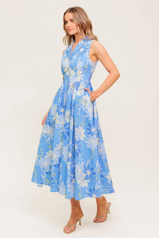 FERN WHISPER BLUE WOVEN MIDI DRESS - By Baano