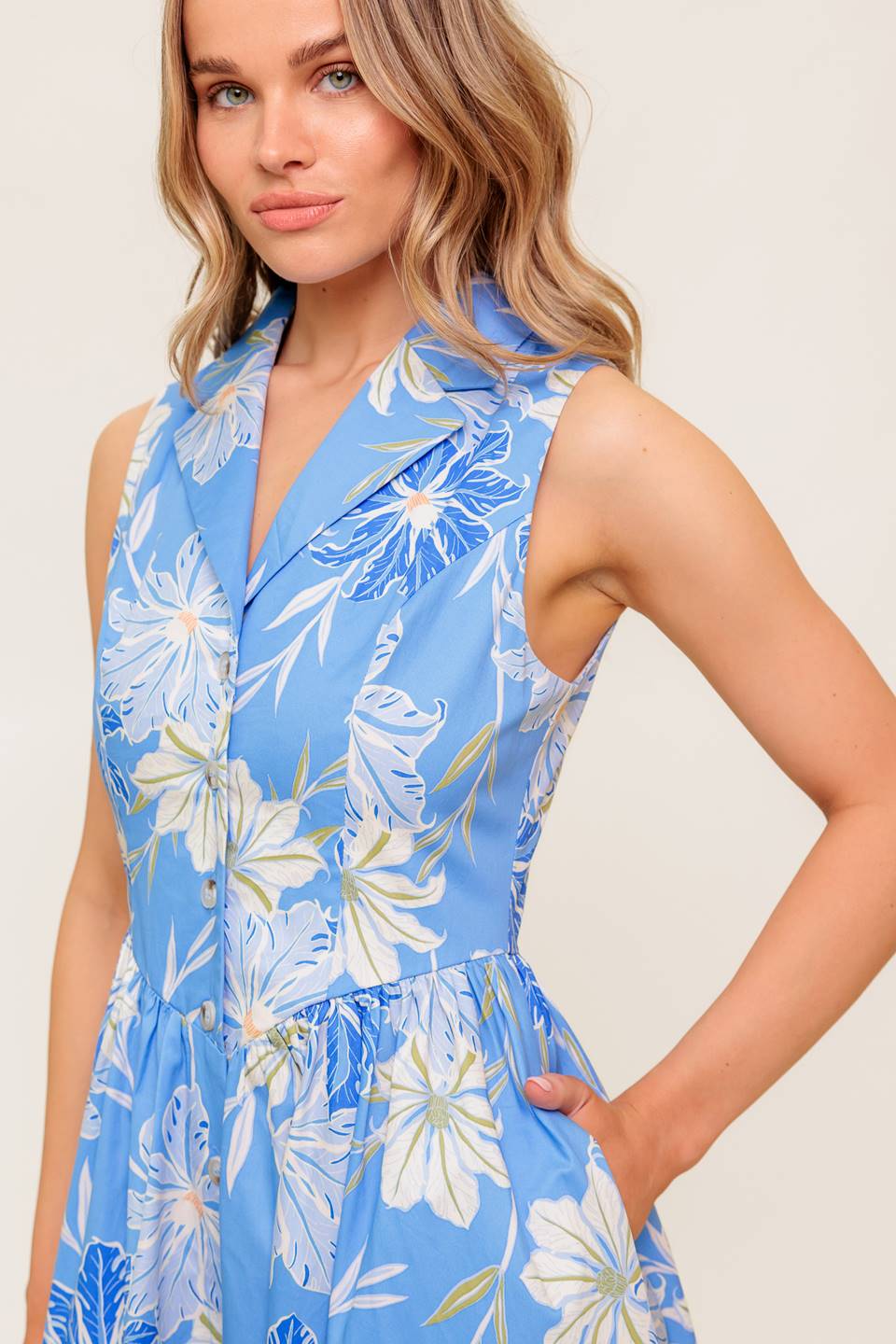 FERN WHISPER BLUE WOVEN MIDI DRESS - By Baano