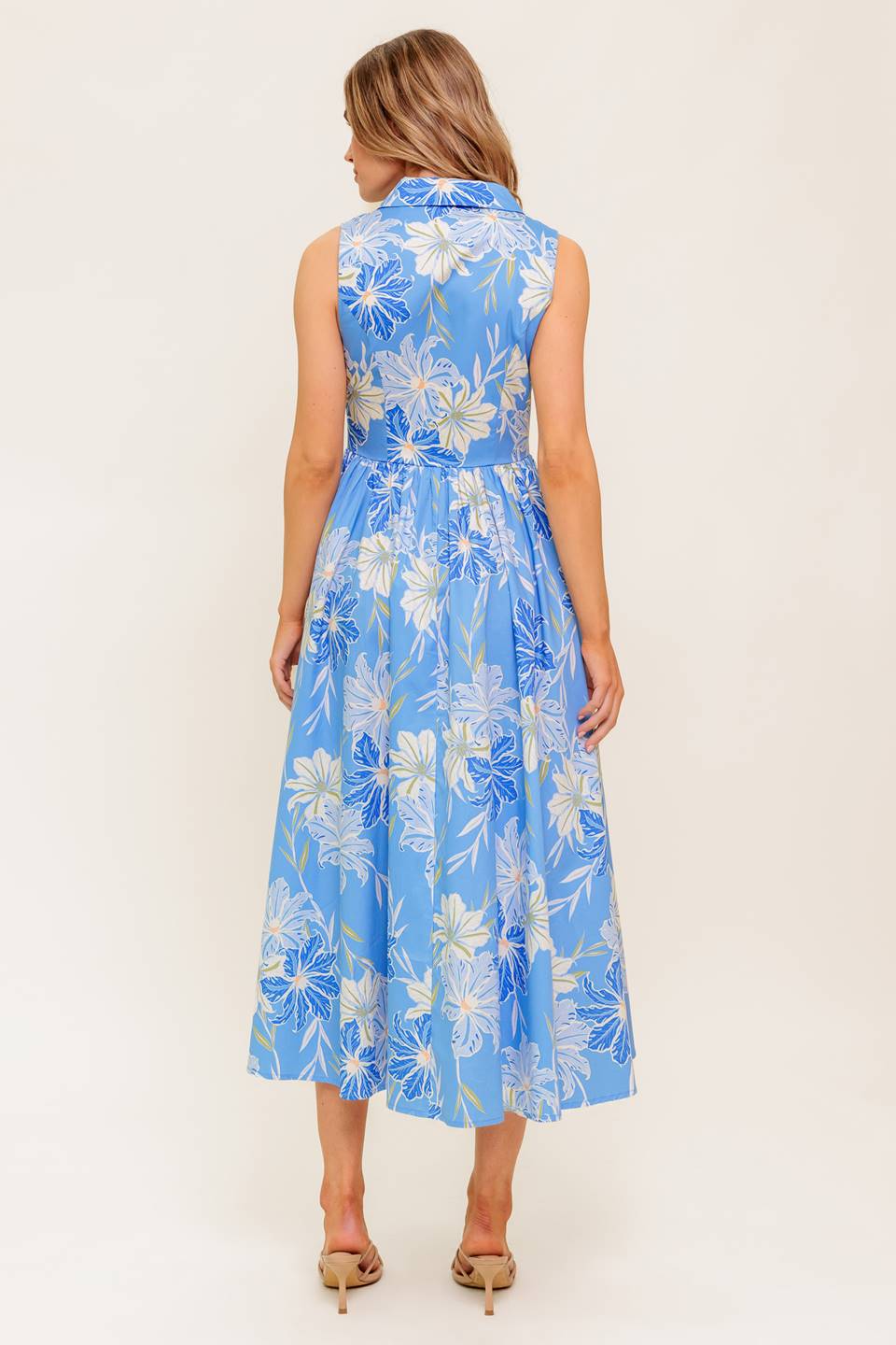 FERN WHISPER BLUE WOVEN MIDI DRESS - By Baano