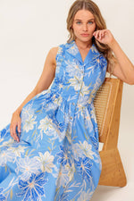 FERN WHISPER BLUE WOVEN MIDI DRESS - By Baano