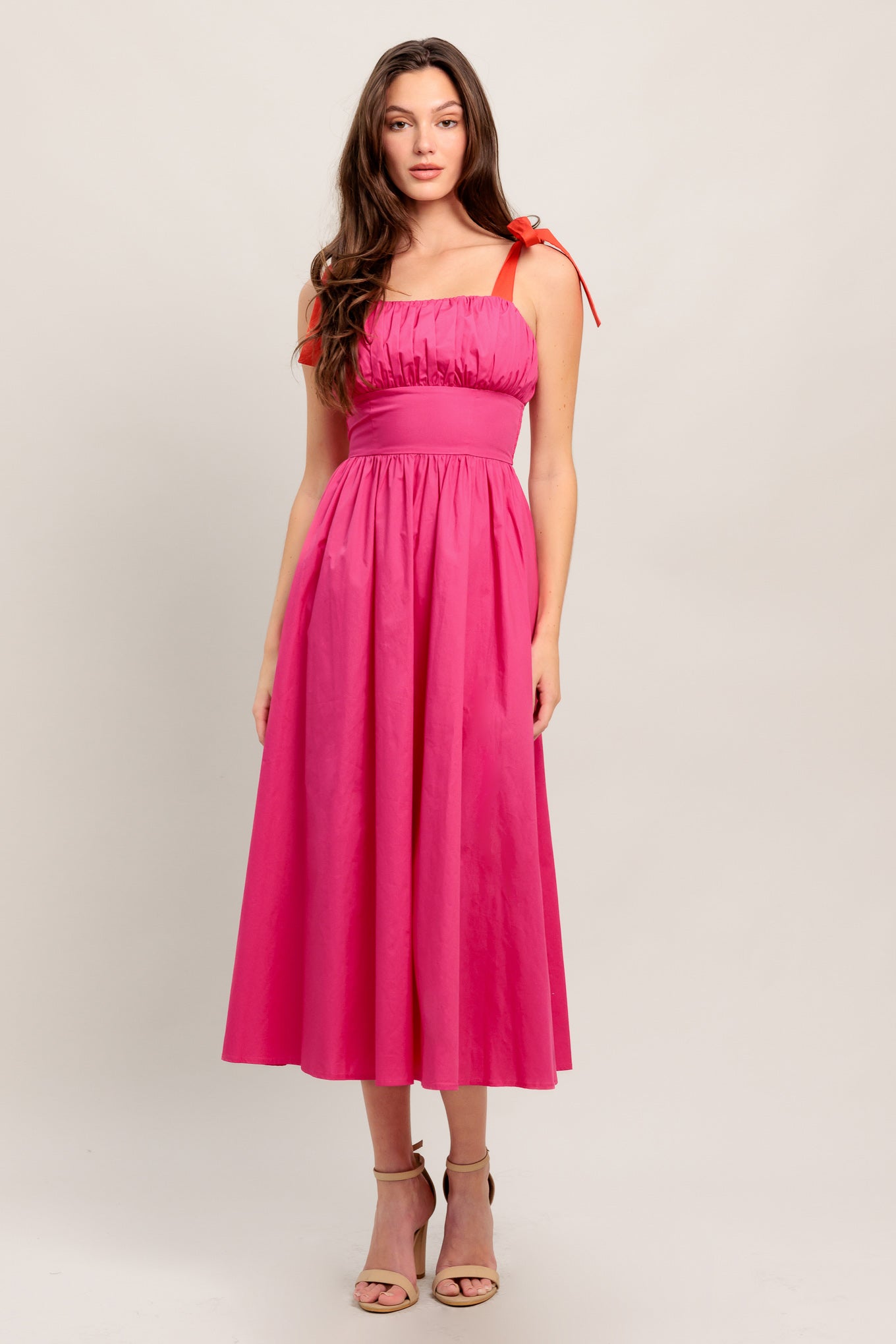 EVENING DELIGHTS FUCHSIA WOVEN MIDI DRESS Flying Tomato