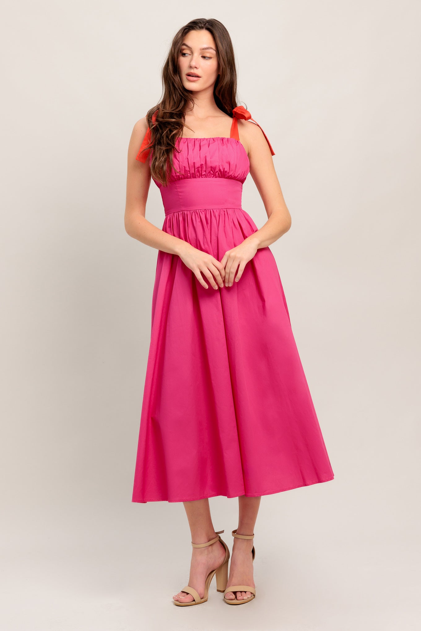 EVENING DELIGHTS FUCHSIA WOVEN MIDI DRESS Flying Tomato