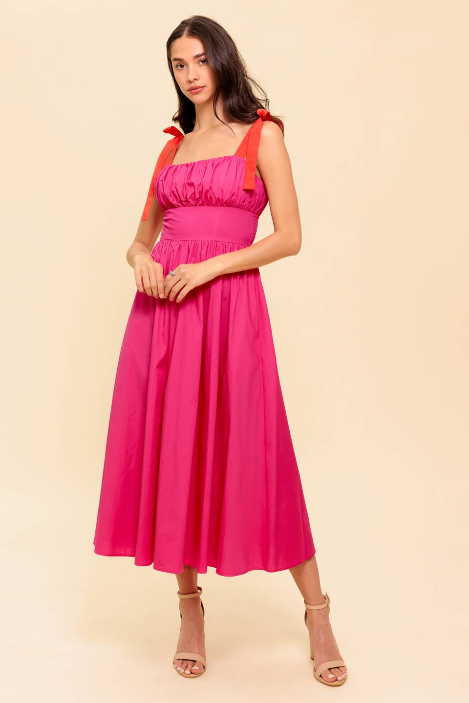 EVENING DELIGHTS FUCHSIA WOVEN MIDI DRESS - By Baano