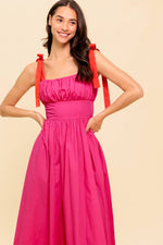 EVENING DELIGHTS FUCHSIA WOVEN MIDI DRESS - By Baano