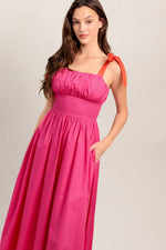EVENING DELIGHTS FUCHSIA WOVEN MIDI DRESS Flying Tomato
