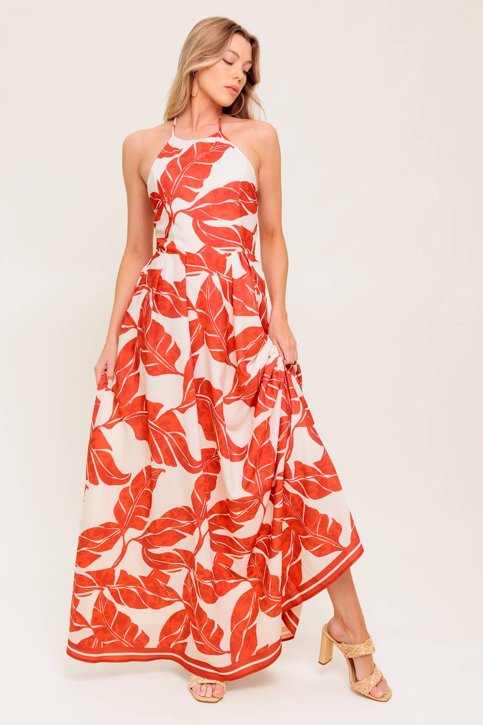 FIRST GLANCE RED WOVEN MIDI DRESS - By Baano