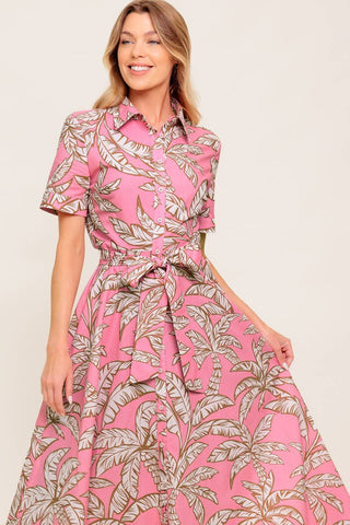 SWEET CAMELLIA PINK WOVEN MIDI DRESS - By Baano