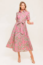 SWEET CAMELLIA PINK WOVEN MIDI DRESS - By Baano
