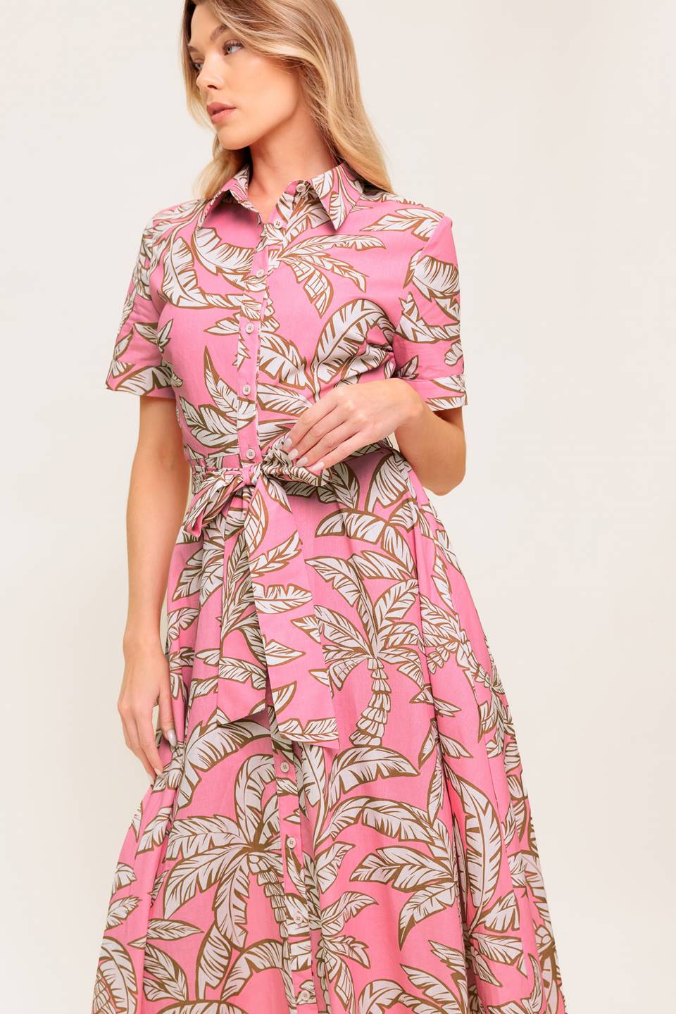 SWEET CAMELLIA PINK WOVEN MIDI DRESS - By Baano