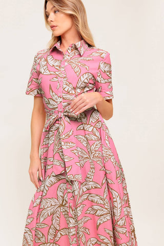 SWEET CAMELLIA PINK WOVEN MIDI DRESS - By Baano