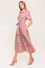 SWEET CAMELLIA PINK WOVEN MIDI DRESS - By Baano