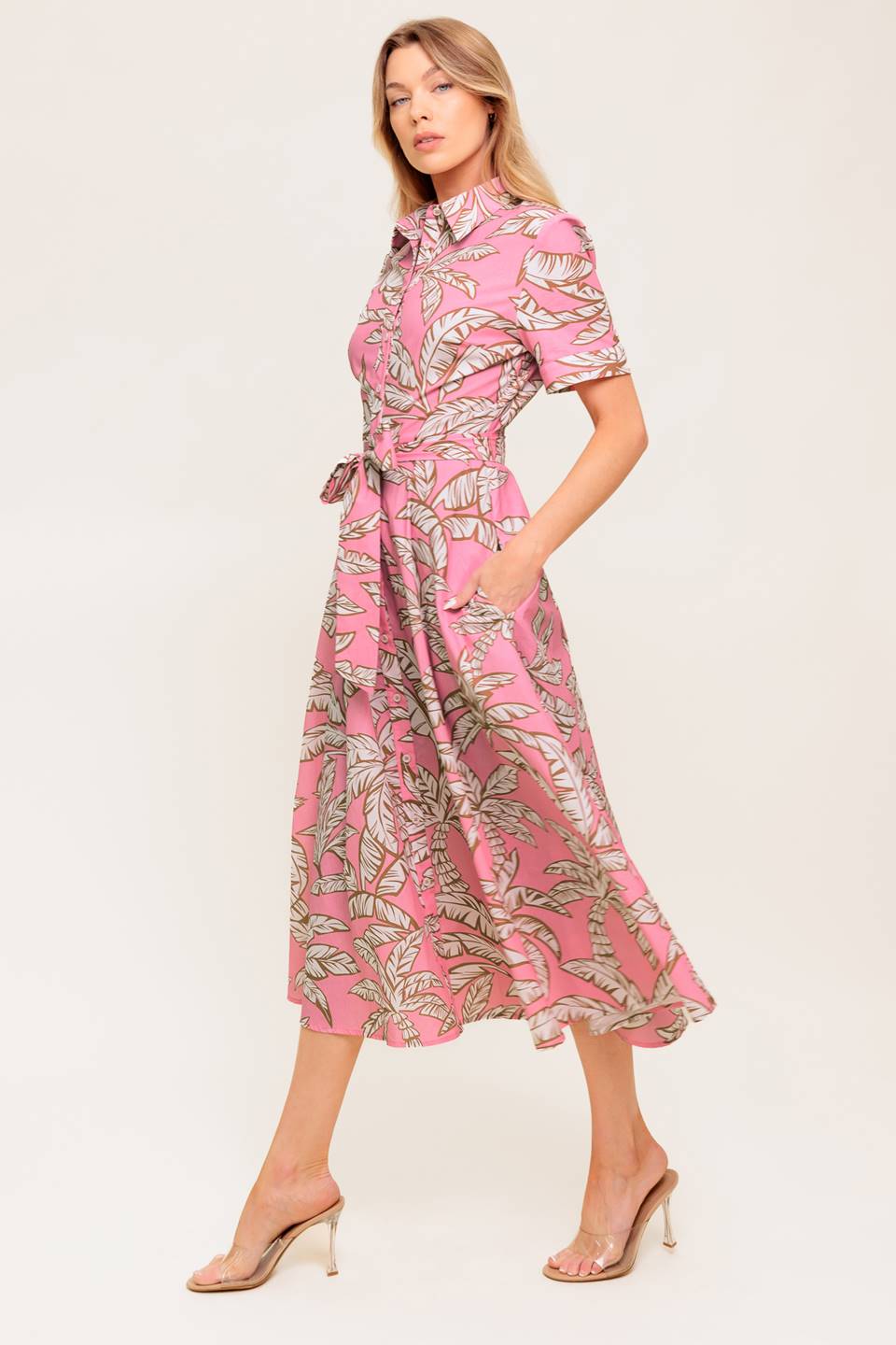 SWEET CAMELLIA PINK WOVEN MIDI DRESS - By Baano