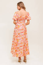 OCEAN FLORALS CORAL WOVEN MIDI DRESS - By Baano