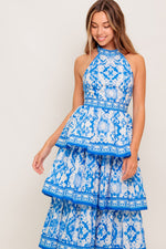 BLUSHING BLOSSOM BLUE WOVEN MAXI DRESS - By Baano